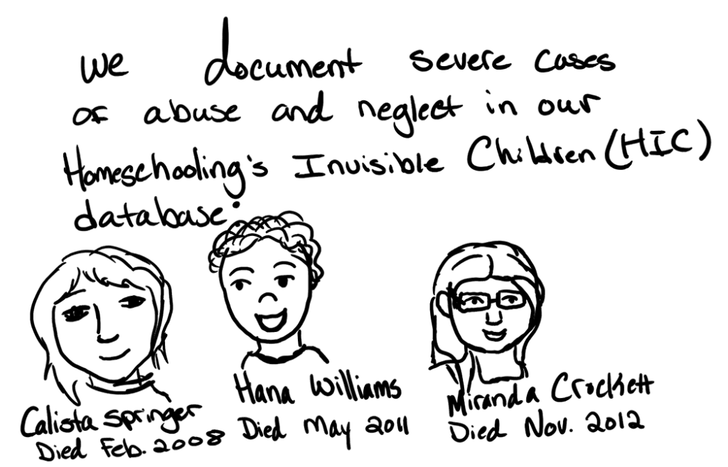 We document severe cases of abuse and neglect in our Homeschooling’s Invisible Children database